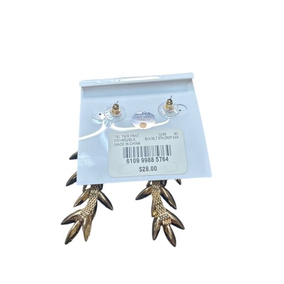 Bar III Black & Gold Leaf Drop Earrings With Stud Back - Picture 3 of 13